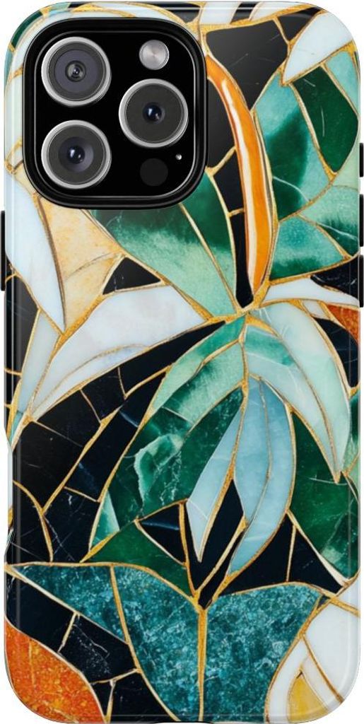 Tropisches Blätter-Mosaik in Glasoptik – Hülle Kompatibel mit iPhone 16 Pro Max