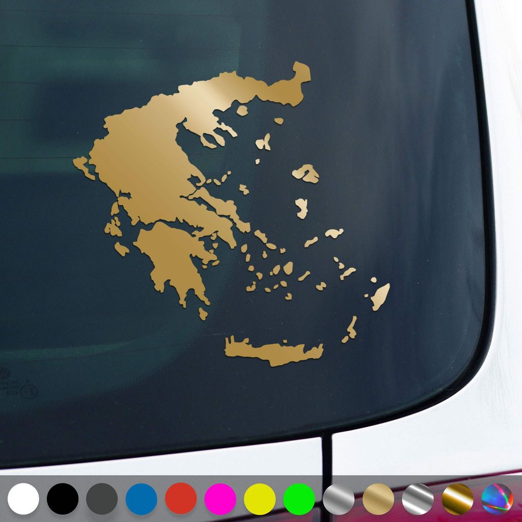 PantherPixel Griechenland Aufkleber Umriss Kontur Kreta Rhodos Sticker Auto Geschenkidee Farbe Gold