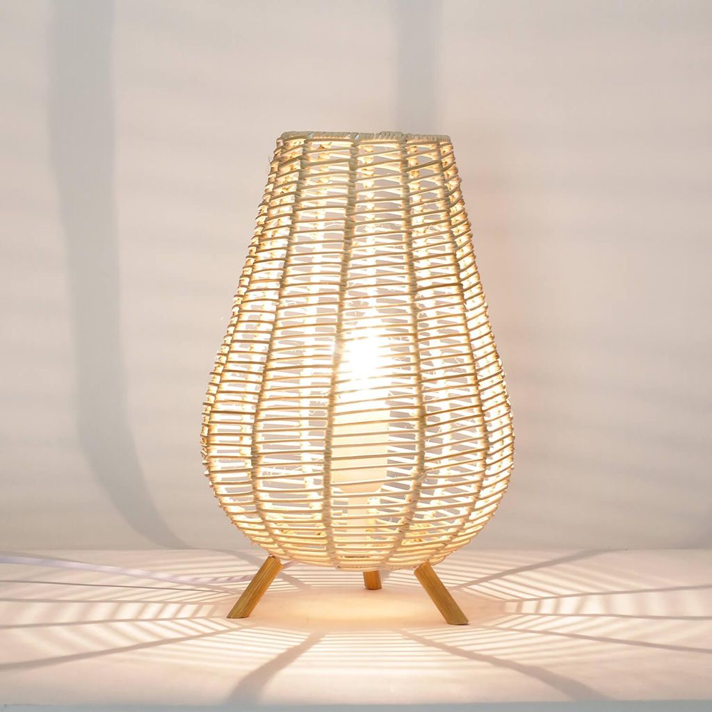 Wohnliche Tischleuchte NATHYE Korb Geflecht Boho Style 34,5 cm hoch Wohnzimmer Nachttisch Lampe