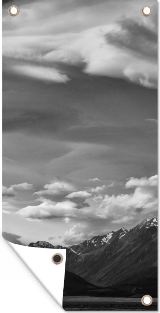 MuchoWow 30x60 cm Outdoor-Poster Gartendeko Sichtschutz Garten Poster für den Garten Schwarz-Weiß-Foto von Aoraki/Mount Cook National Park in O...