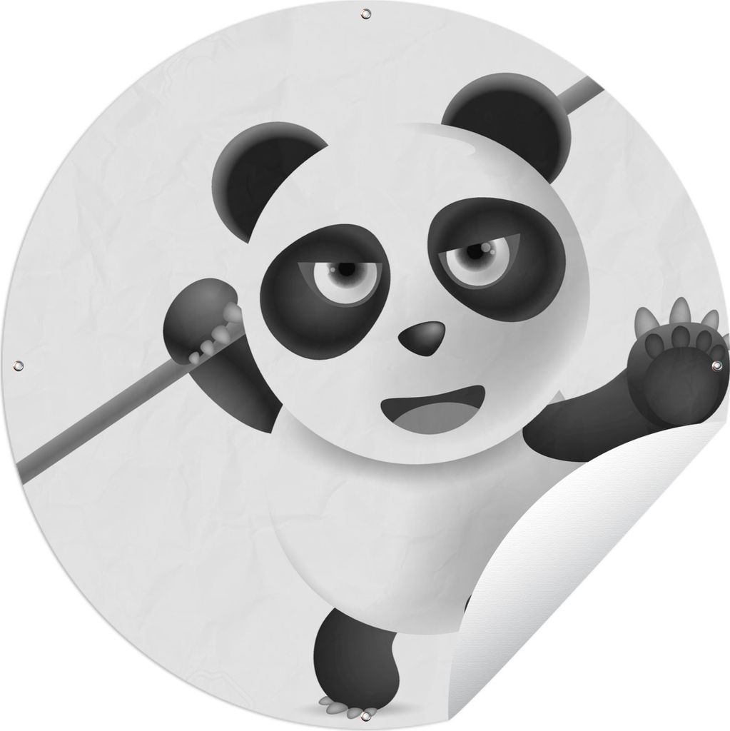 MuchoWow Gartenposter Outdoor-Poster Rund Eine Illustration eines Kungfu-Pandas - schwarz und weiß Ø 150 cm Gartendeko Rundes Poster draußen