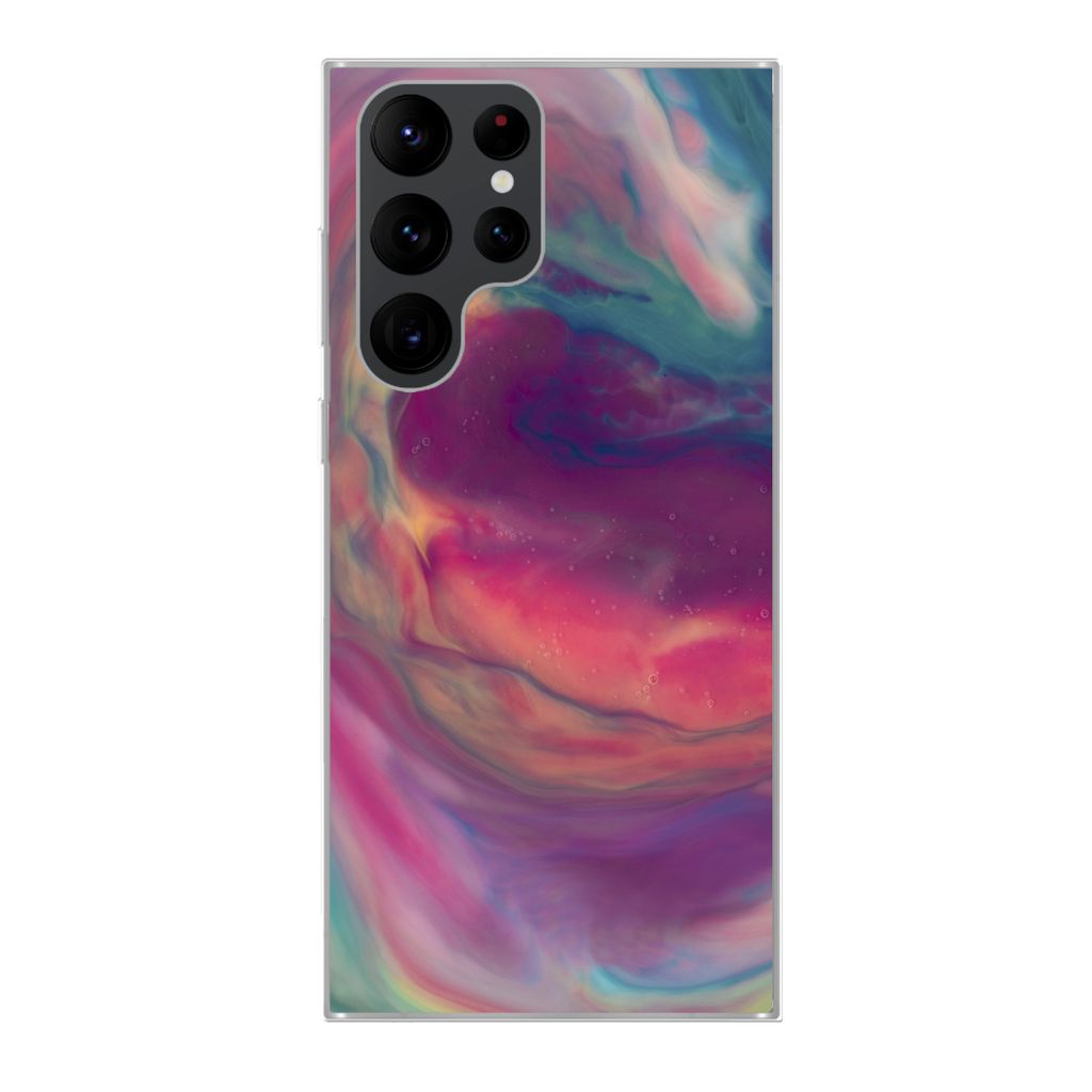MuchoWow Handyhülle Schutzhülle Hülle für Samsung Galaxy S22 Ultra Flüssig - Rosa - Türkis - Abstrakt Silikon Softcase Handy Hülle - Abbil...