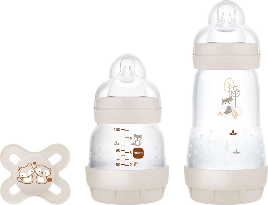 MAM, Geschenkset für Neugeborene, 1 x Anti-Colic Flasche 160 ml, 1 x Anti-Colic Flasche 260 ml, 1 x Original Start Schnuller, ab 0 Monate, Neutro ...