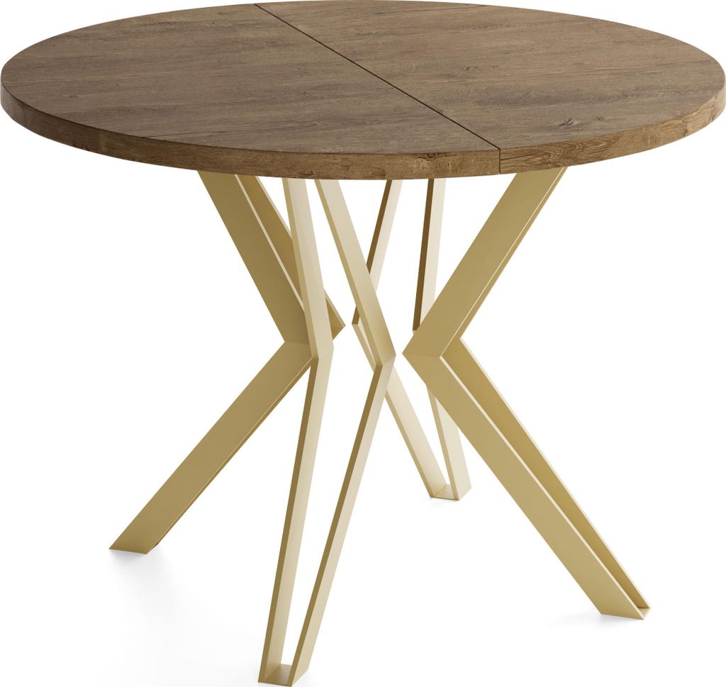 Runder Tisch für das Esszimmer - 100 oder 120 cm Durchmesser - Ausziehbarer Tisch mit Pulverbeschichteten Goldenen Metallbeinen - Industriestil - ...