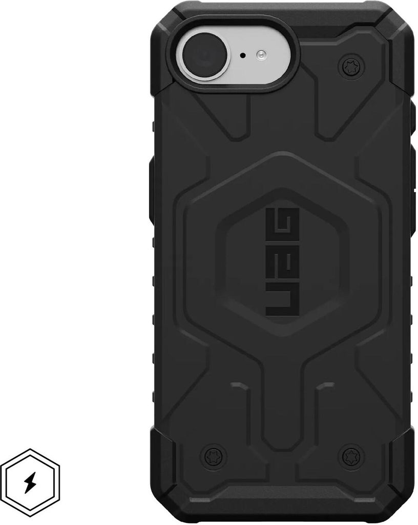 A black UAG Pathfinder Clear Magsafe iPhone case is shown from the back against a white background.