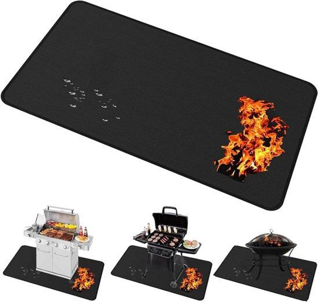 Famanu Grillmatte 100 x 150 cm - Schutzmatte für Terrasse und Boden bei Grill und BBQ