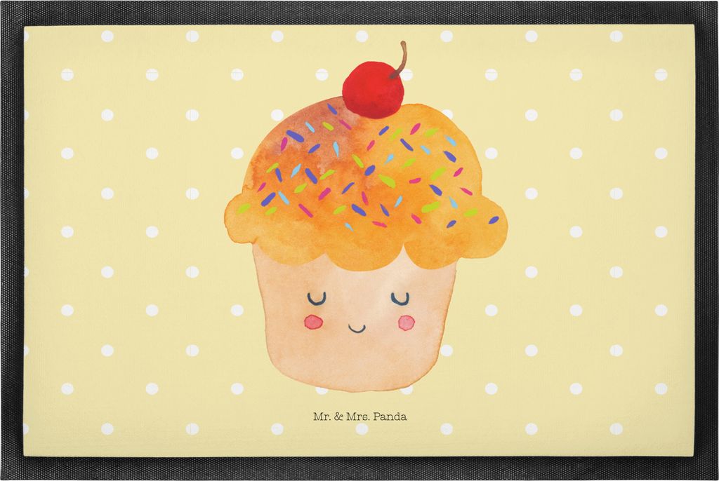 Mr. & Mrs. Panda Schmutzfangmatte Cupcake 50 x 75 cm - Gelb Pastell - Geschenk, Muffin, Bodenvorleger, fußmatte, Wunder, Motivation Sprüche, Lust...