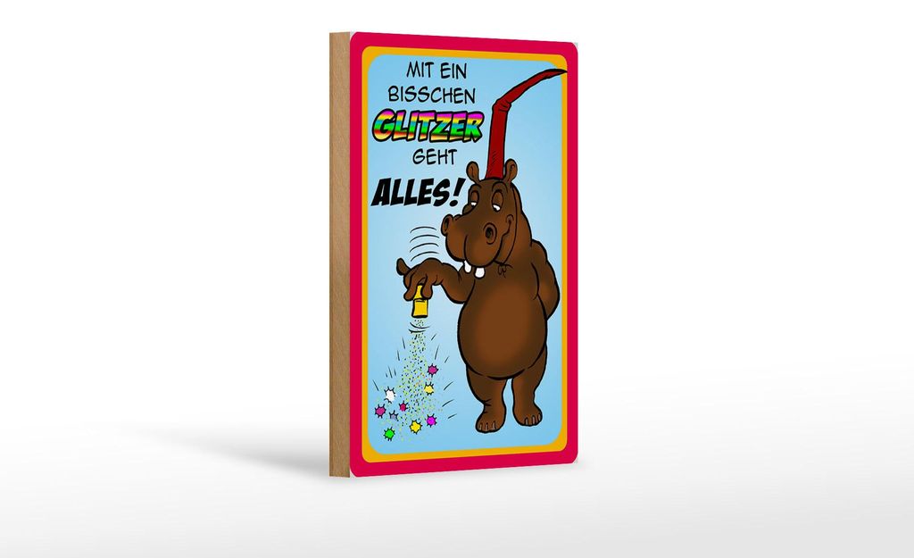 Holzschild Spruch 12x18cm mit bisschen Glitzer geht Alles