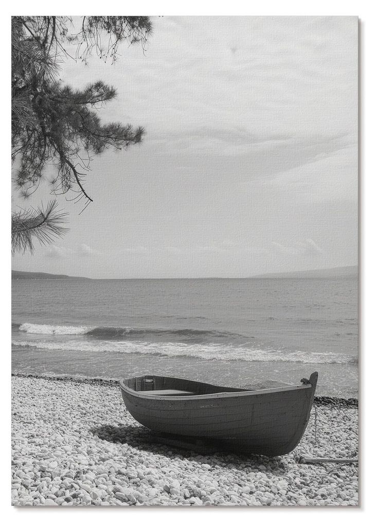 POSTER - 59x84 cm (A1) - Nitrozine - Boot am Strand, Wellen, Himmel, Harmonie, Frieden - Wandbild für Wohnzimmer Schlafzimmer & Flur, Modernes Pos...