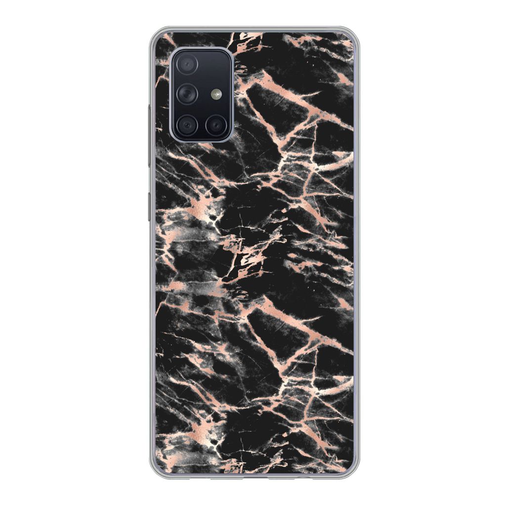 MuchoWow Handyhülle Schutzhülle Hülle für Samsung Galaxy A51 Roségold - Marmor - Muster - Schwarz Silikon Softcase Handy Hülle - Schutzabde...