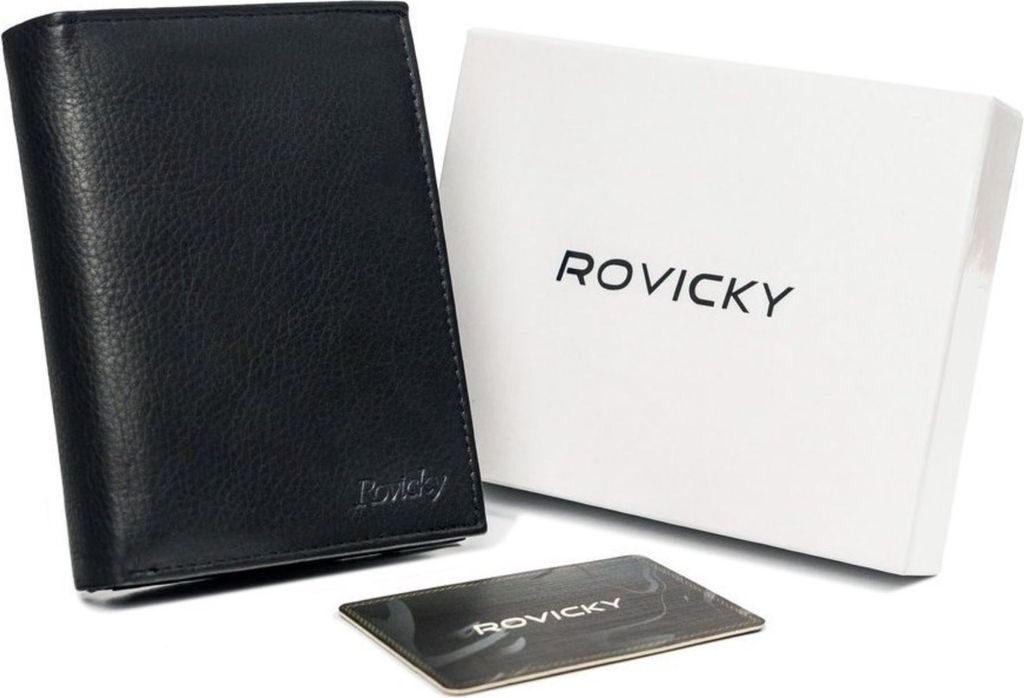 Rovicky | Vertikale Herrengeldbörse, faltbare, mit Reißverschlussfach, echtes Leder, Schwarz, 10x13 cm