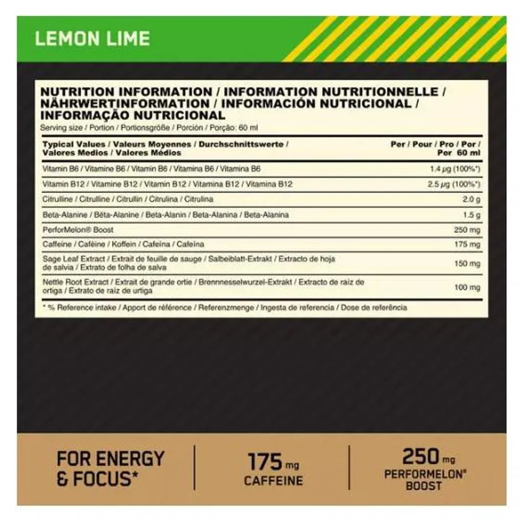 Shot Énergétique de Pré-Entraînement Optimum Nutrition Saveur Lemon Lime - 3
