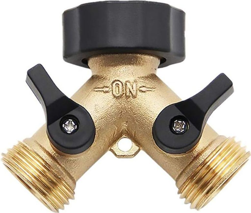 3/4 "Hahn-Y-Verteiler,Gartenschlauch-Verteiler,Y-Ventil, Zweiwege-Messing-Hahnverteiler mit Komfortgriff-Absperrventilen