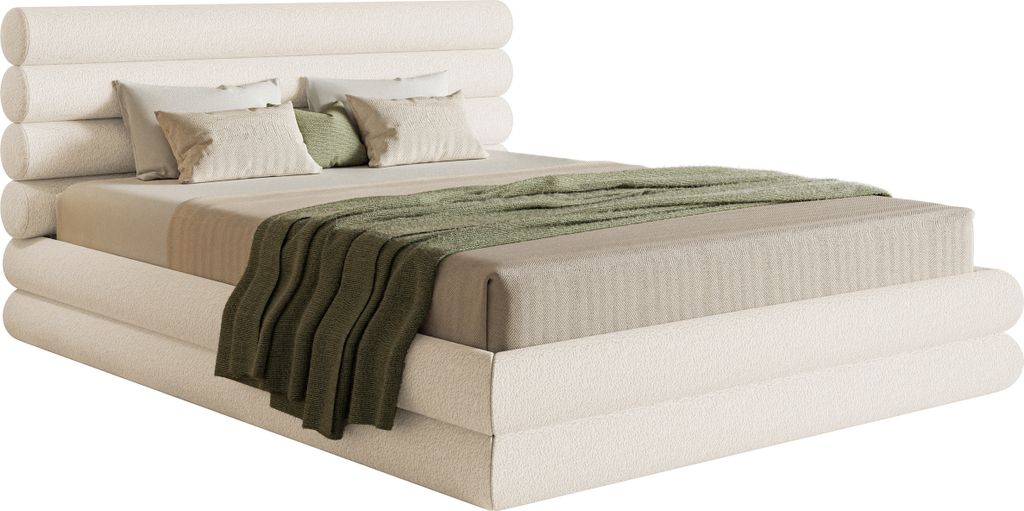 Selsey Buffalino - Polsterbett 160x200 mit Bettkasten, Lattenrost, creme Bouclé