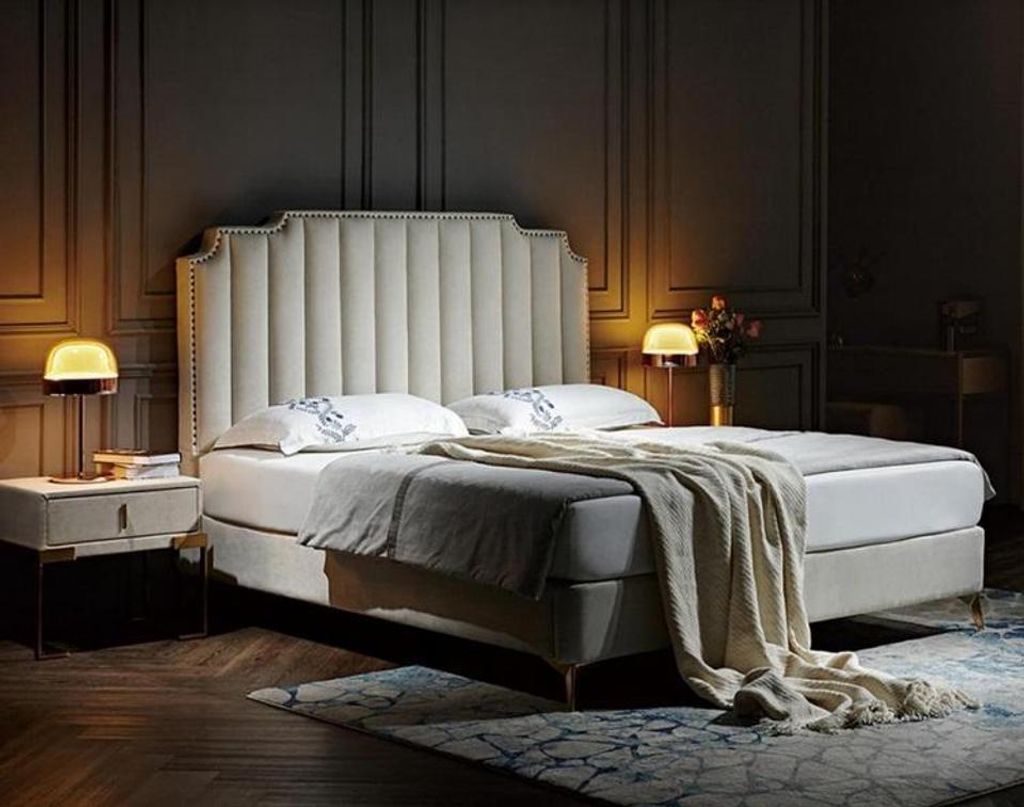 Bett Leder 2x Nachttisch 3 tlg. Schlafzimmer Set Möbel Modern Luxury Betten Neu