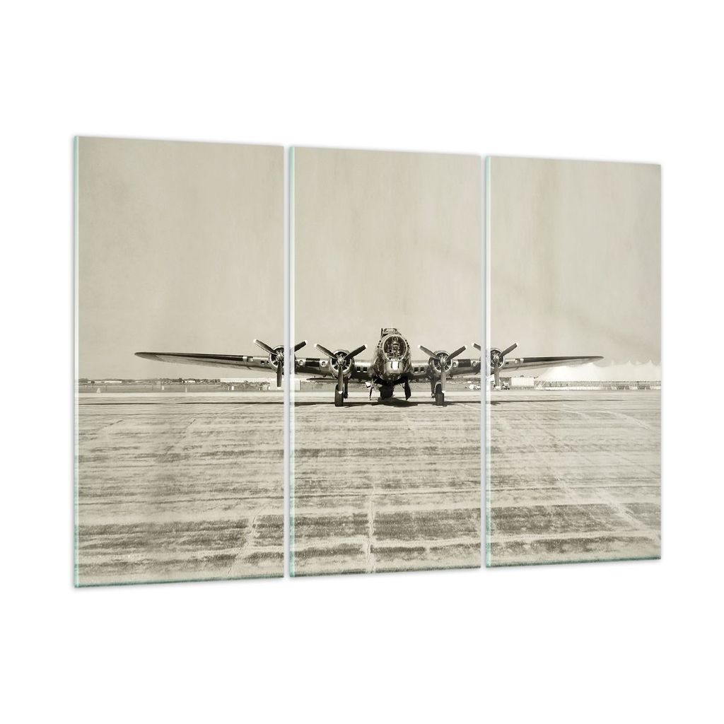 Bilder auf glas - 3 Teile - Flugzeug alt Bomber - 165x110cm - Glasbilder - Wandbilder - Bilder - zum Aufhängen bereit - Wanddekoration aus Glas - ...