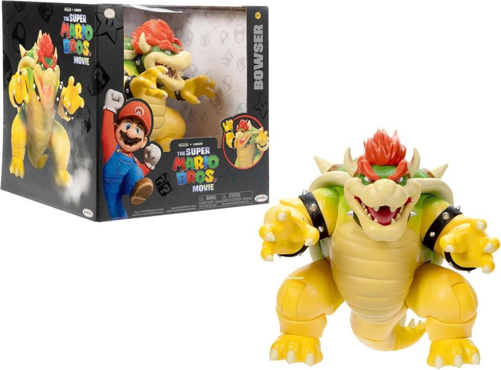 A product image showing a toy Bowser figure in its packaging and also displayed outside of the packaging.