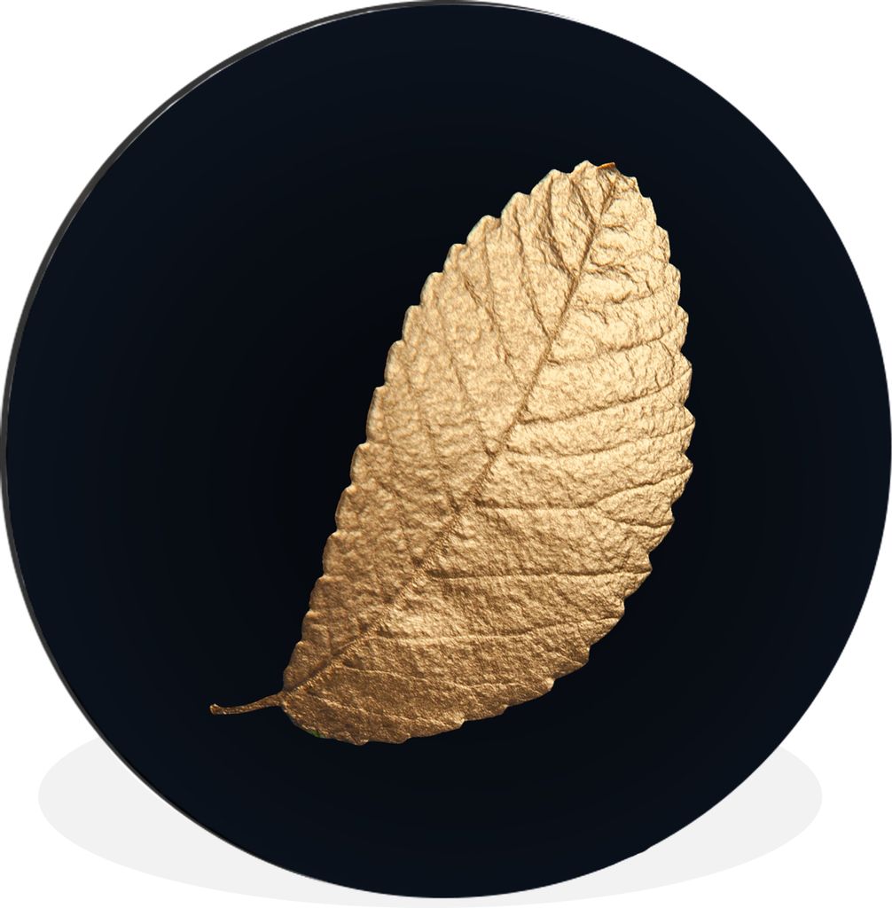 MuchoWow Aluminium Wandkreis Gold - Blätter - Schwarz - Pflanzen - Luxus - Natur Ø 30 cm Wanddeko Modern Wohnzimmer - Wand Bild - Wohnzimmer - ...