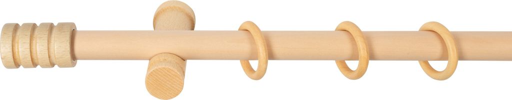 SN Deco - Stilgarnitur Gardinenstange Vorhangstange Pisa, Holz, moderner Träger, 28 mm, 1-Lauf, Komplettset mit Ringen, Farbe Natur, 420 cm (3x140...