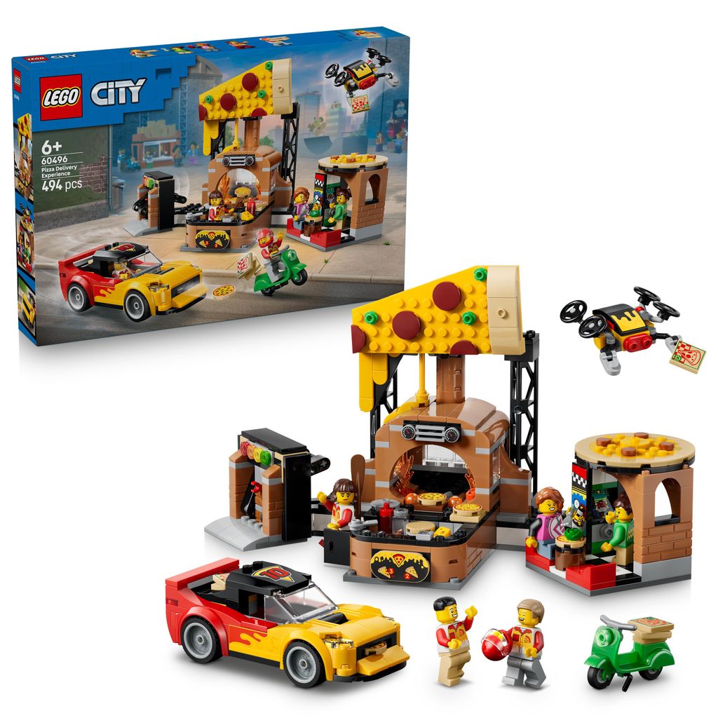 LEGO City Pizza-Liefererlebnis mit Fahrzeugen - inkl. Spielzeugauto, Roller, Drohne, Arcade-Automat und 4 Minifiguren - Geburtstagsgeschenk für Ju...