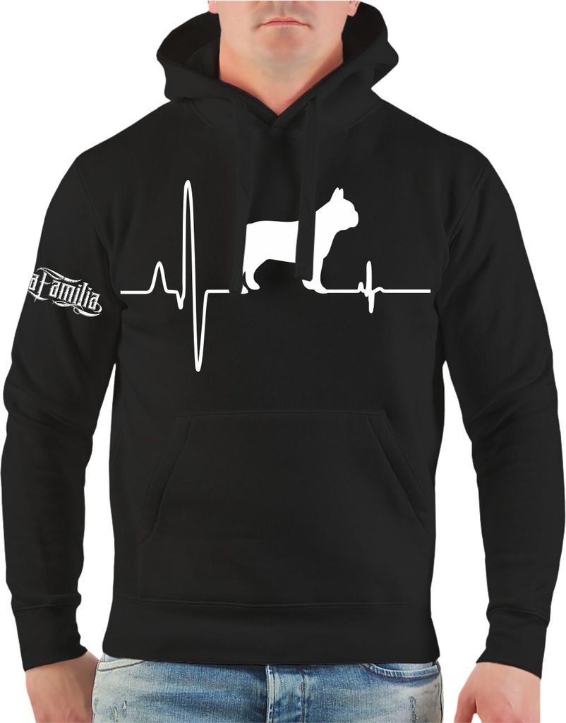 Herren Kapuzenpullover Französische Bulldogge Herzschlag