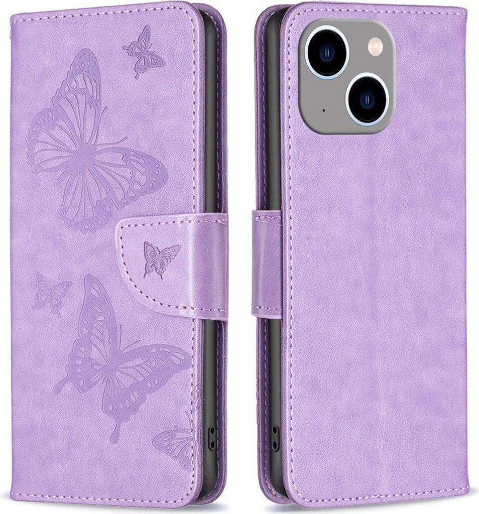 iPhone 14 Plus Hülle - Coverup Schmetterlinge Klapphülle - Lila