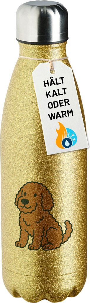 Huuraa Trinkflasche Labradoodle Comic Labradoo 500ml Gold Edelstahl Wasserflasche Trinkflasche Geschenkidee