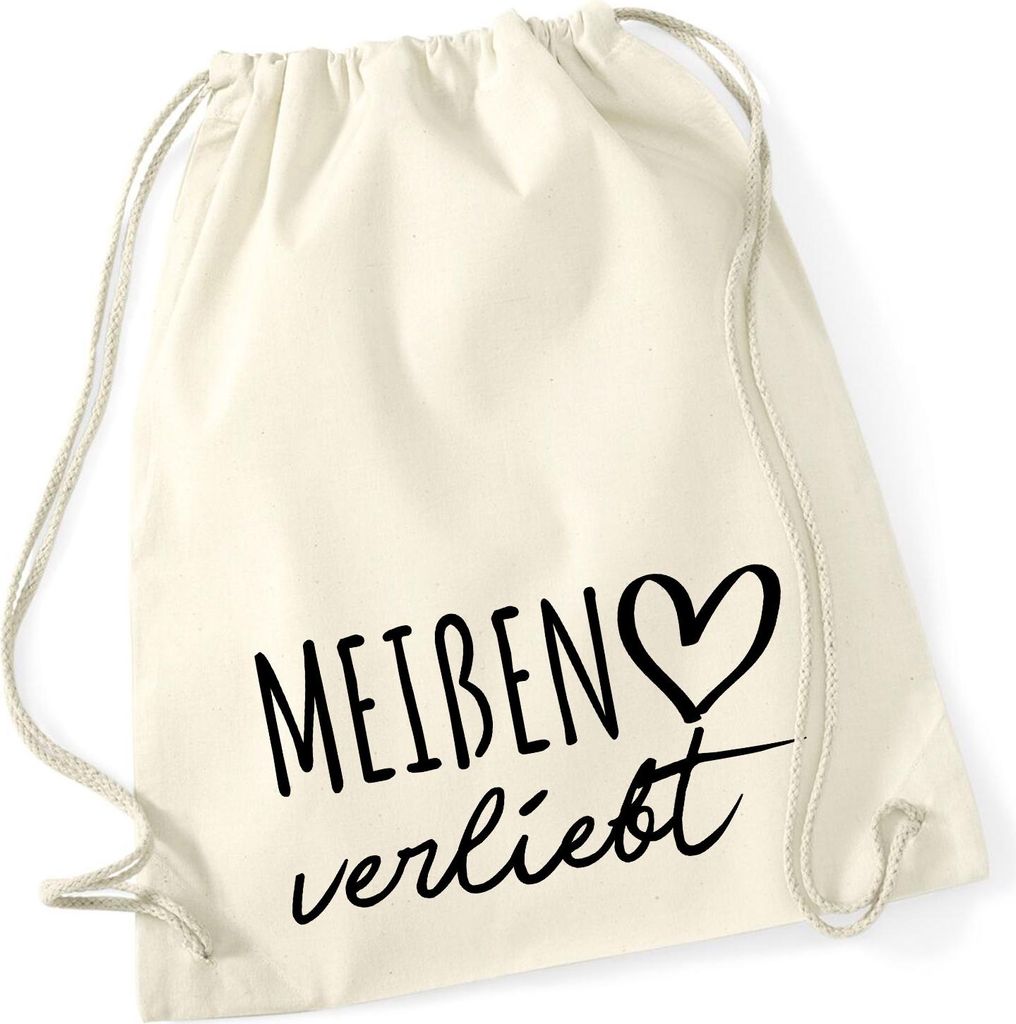 Huuraa Turnbeutel Meißen verliebt 12 Liter Natural Baumwolle Rucksack Geschenkidee