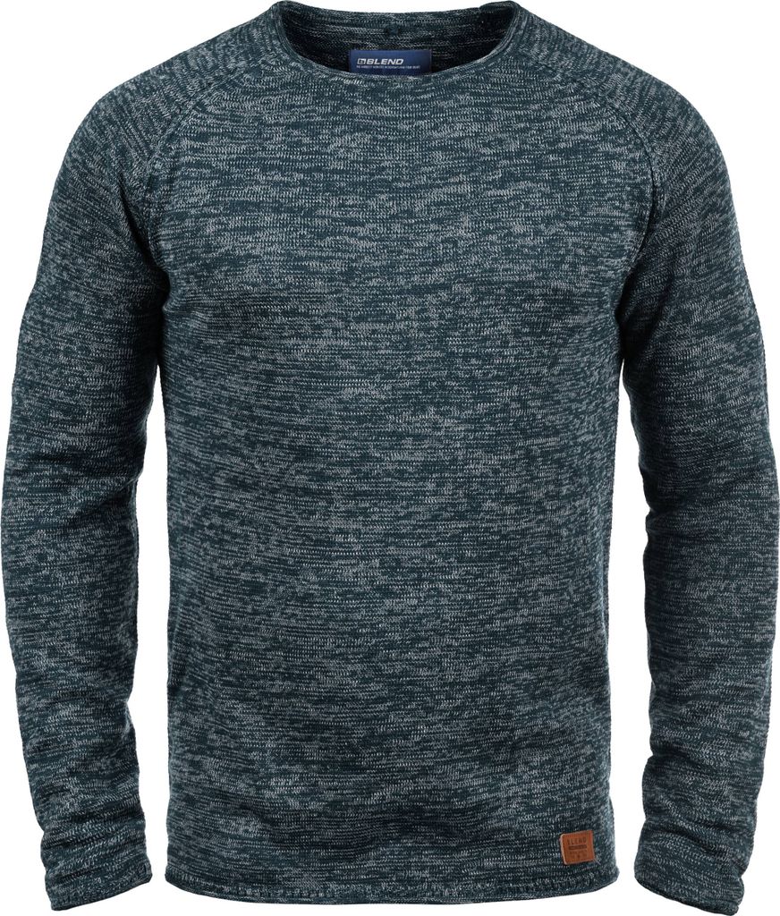 Blend BHDan Herren Strickpullover Feinstrick Pullover mit Rundhalsausschnitt Baumwollmischung Label-Patch Regular fit