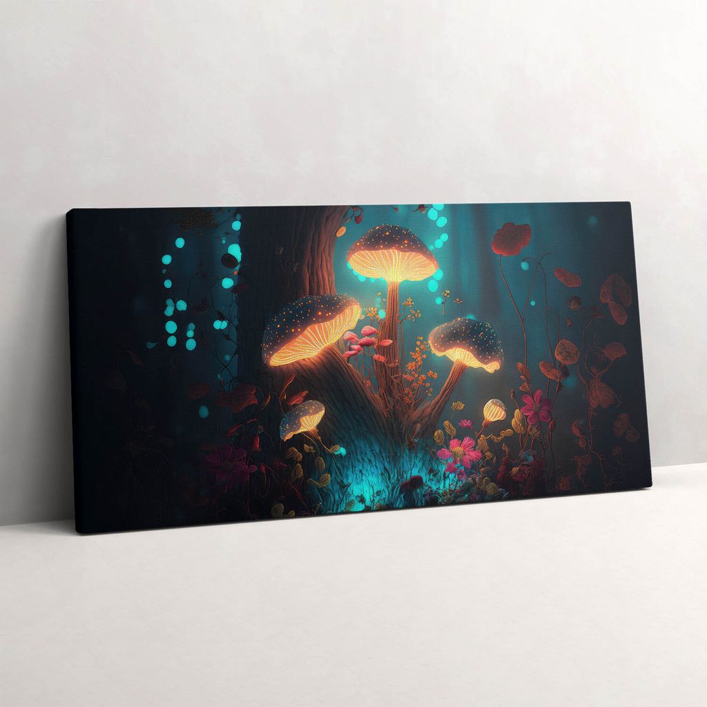 Wald und Zauberpilze – Leinwandbild Wandbild – 140x70 cm – Leinwandbilder – Wandbilder – Schlafzimmer – Flur