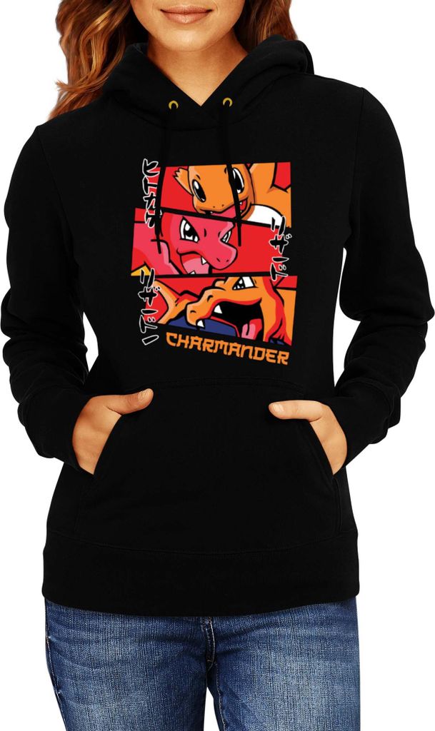 Damen Kapuzenpullover Japan Manga Anime Comics Animation Pokeball Charmander Evolutions, Lady XL / Schwarz