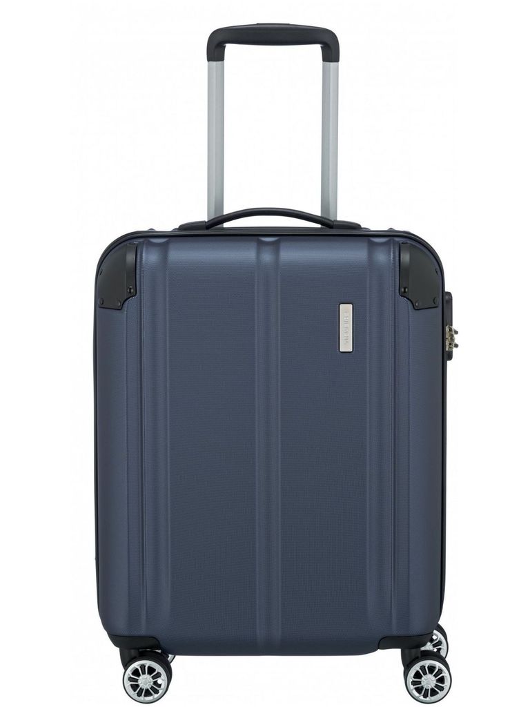 A blue travel trolley with a retractable handle and wheels, shown against a white background.