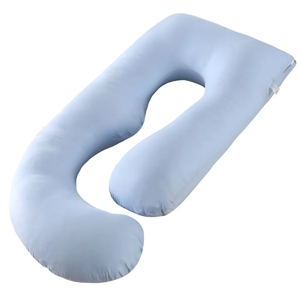 Coussin de maternité grand format bleu pour dormir sur le côté en J - 14