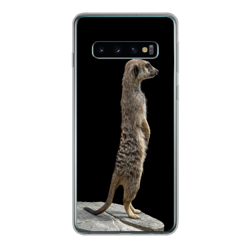 MuchoWow Handyhülle Schutzhülle Hülle für Samsung Galaxy S10 Erdmännchen - Wilde Tiere - Schwarz Silikon Softcase Handy Hülle - Handytasche