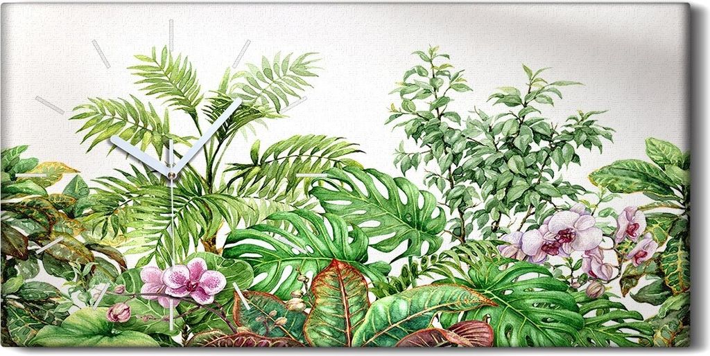 Küche Wohnzimmer Wand Leinwand Uhr 60x30 Gemälde Blumen Blätter Monstera Kunst - weiße Hände