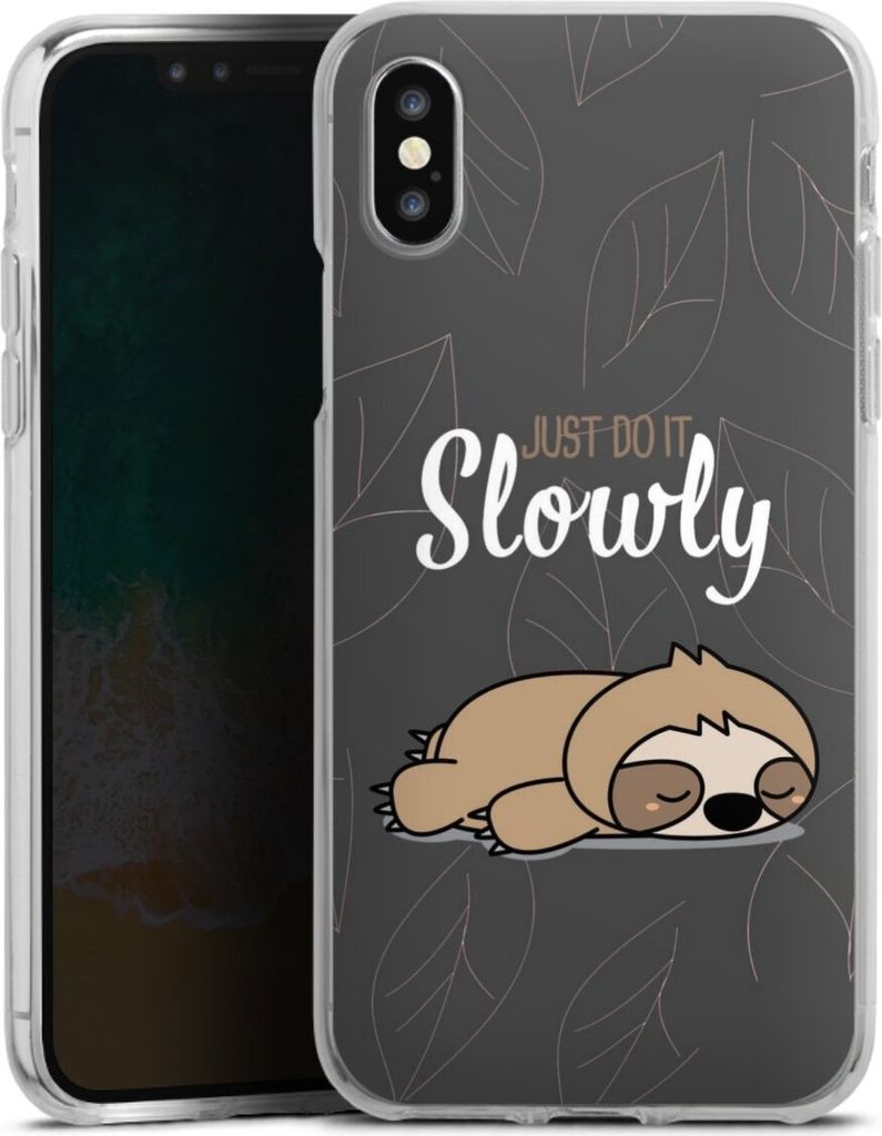DeinDesign Handyhülle für Apple iPhone Xs Silikon Hülle Case Smartphone Schutzhülle Faultier Sprüche lazy sunday