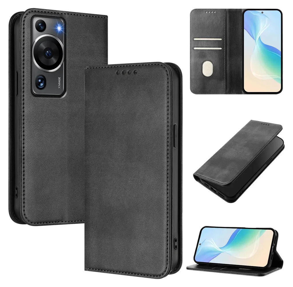 Custodia Huawei P60 / P60 Pro Pelle Vintage RFID Nero - Vera Protezione