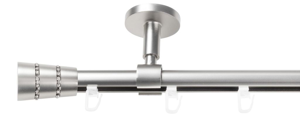 SN Deco Gardinenstange Innenlauf Rennes, 19 mm, 1-läufig, Stahl, Komplett-Set mit Ringen, Profildeckentrager, 180 cm, chrom matt