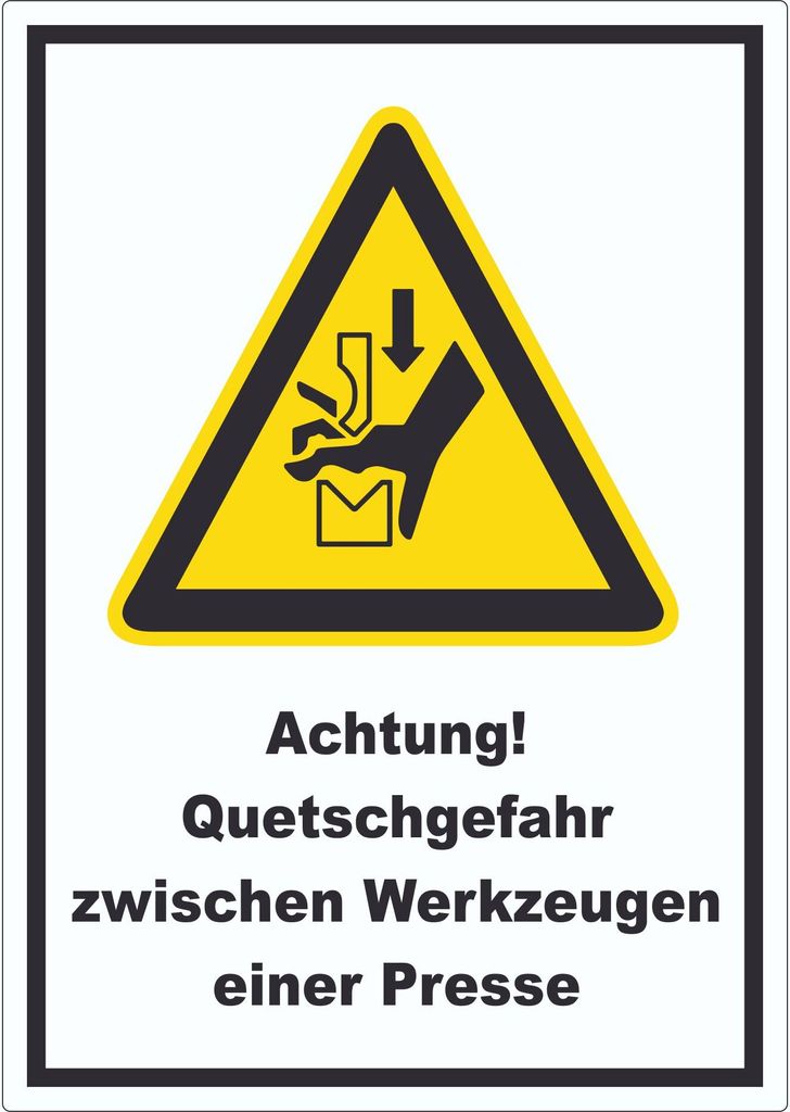 Achtung Quetschgefahr zwischen Werkzeugen einer Presse Aufkleber A9 (37x52mm)