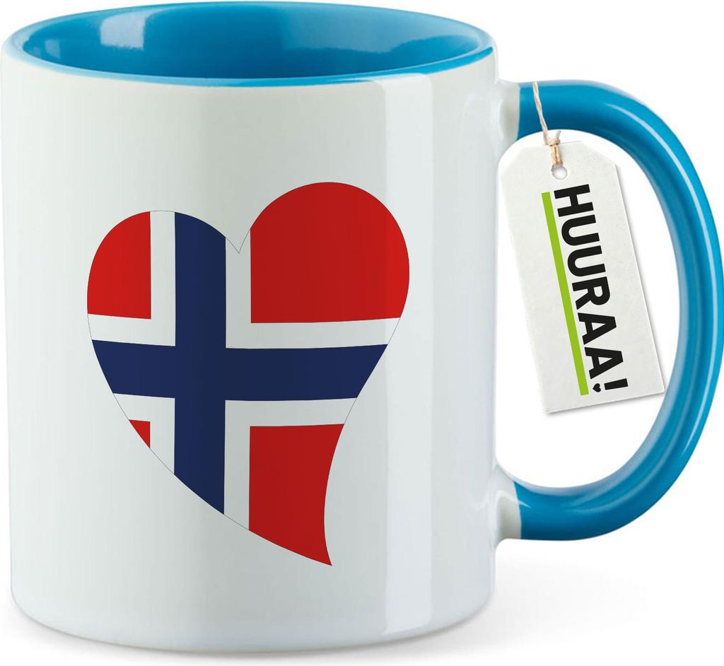 Huuraa Kaffeetasse Norwegen Flagge Herz 330ml Blau Keramik Kaffeebecher Geschenkidee