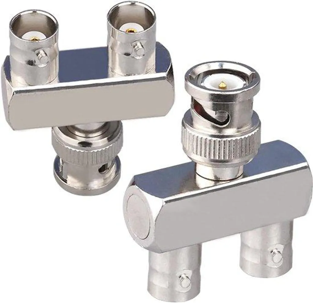 Adaptateur répartiteur BNC en Y laiton nickelé 50 Ohm - Lot de 2 pièces