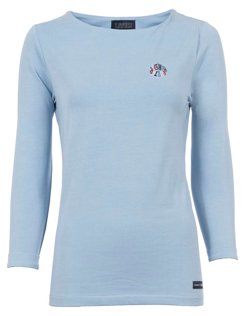 Shirt mit 3/4-Arm, U-Boot Ausschnitt und kleiner bunter Stickerei