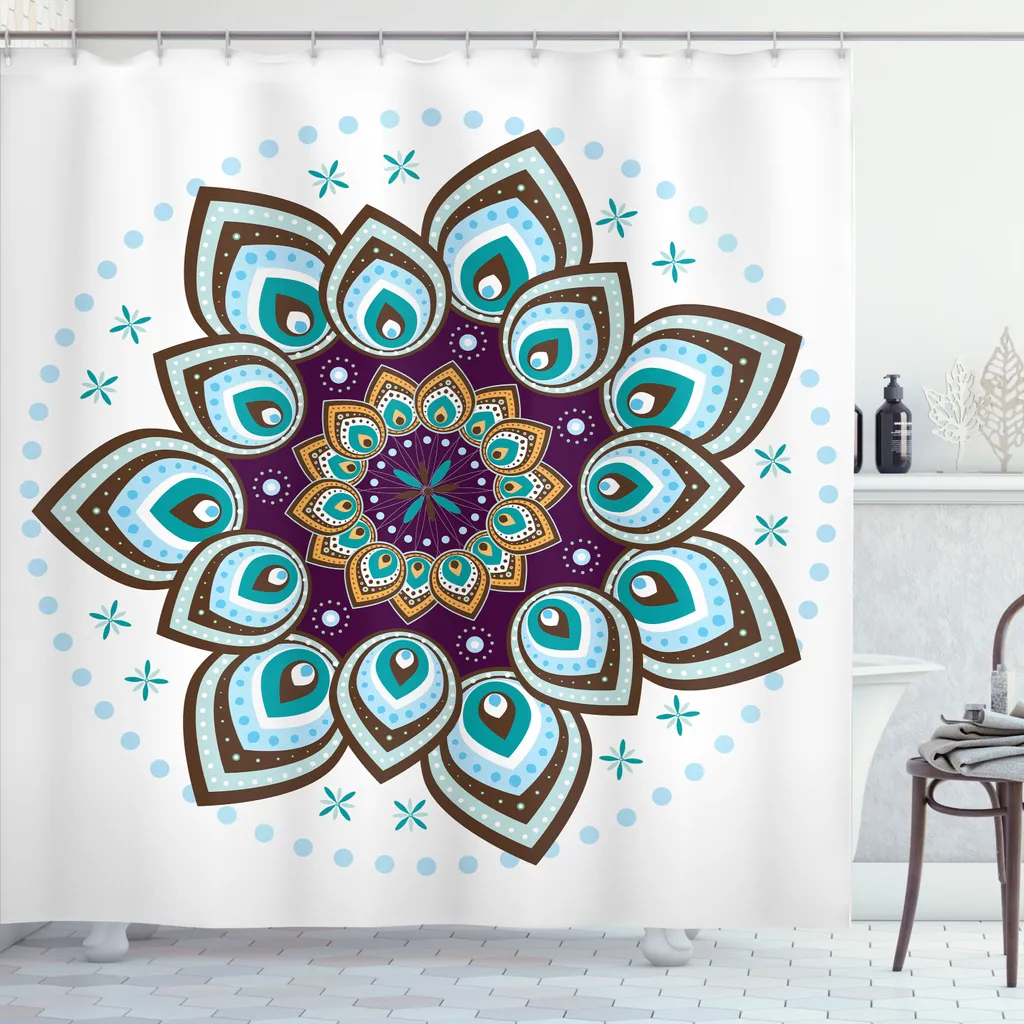 Rideau de Douche Imperméable Mandala pour Grande Baignoire 240cm - 2