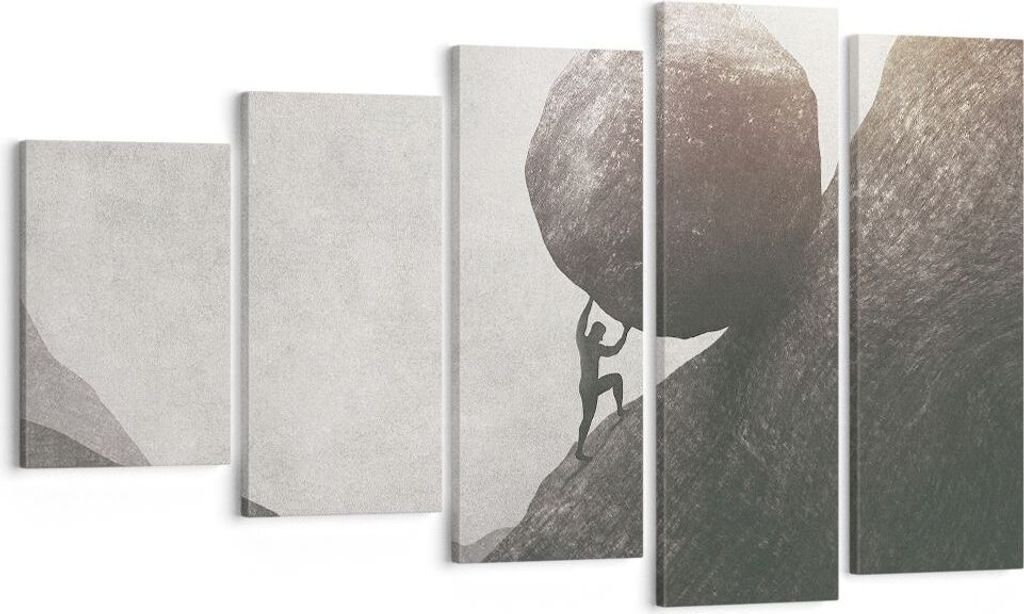 Bild auf Leinwand - Leinwandbild - 5 Teile - Sisyphus Arbeit Stein - 100x60cm - Wand Bild - Wanddeko - Wandbilder - Leinwanddruck - Bilder - Wandde...