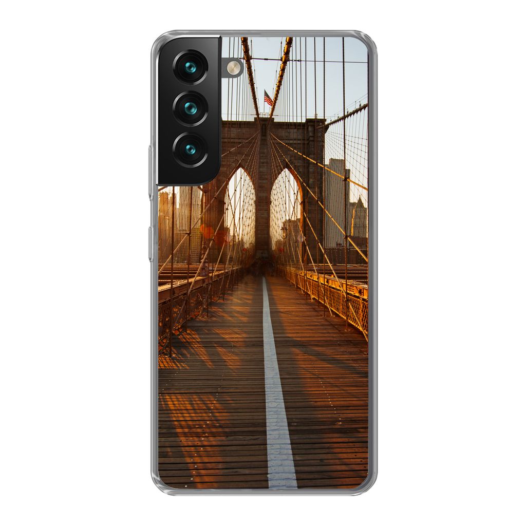 MuchoWow Handyhülle Schutzhülle Hülle für Samsung Galaxy S22 Plus Brooklyn Bridge in New York bei Sonnenuntergang Silikon Softcase Handy Hül...