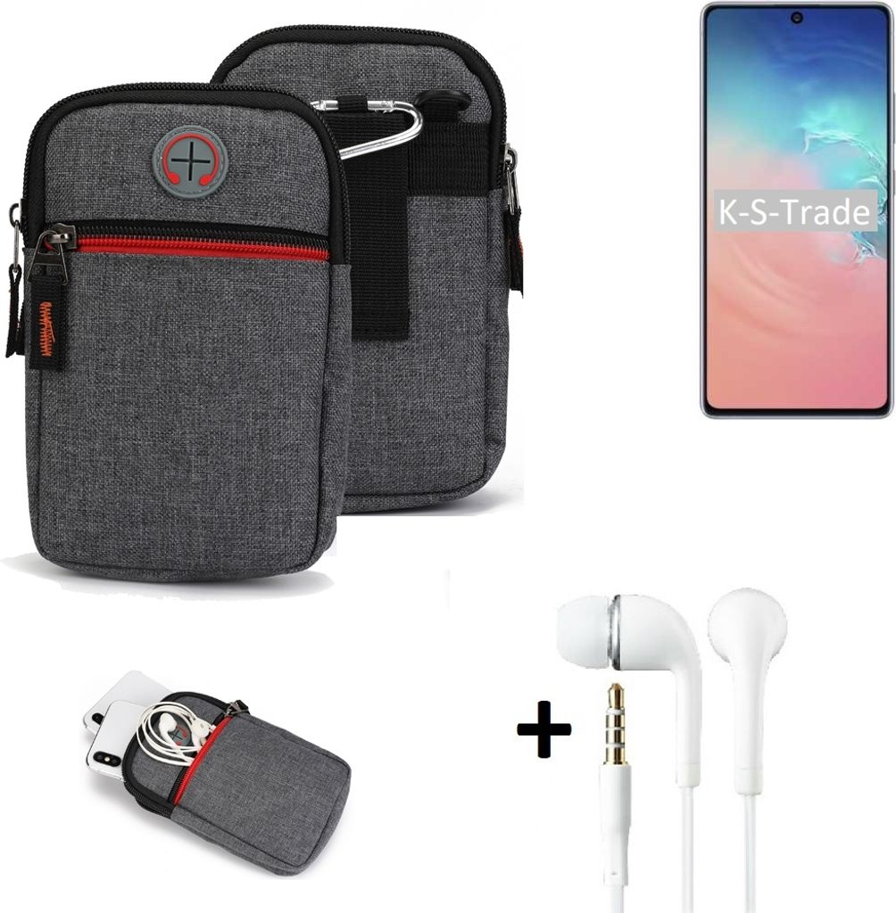 K-S-Trade Gürteltaasche + Kopfhörer kompatibel mit Samsung Galaxy S10 Lite Handy Tasche Holster Schutz Hülle Handy Hülle grau Zusatzfächer 1x