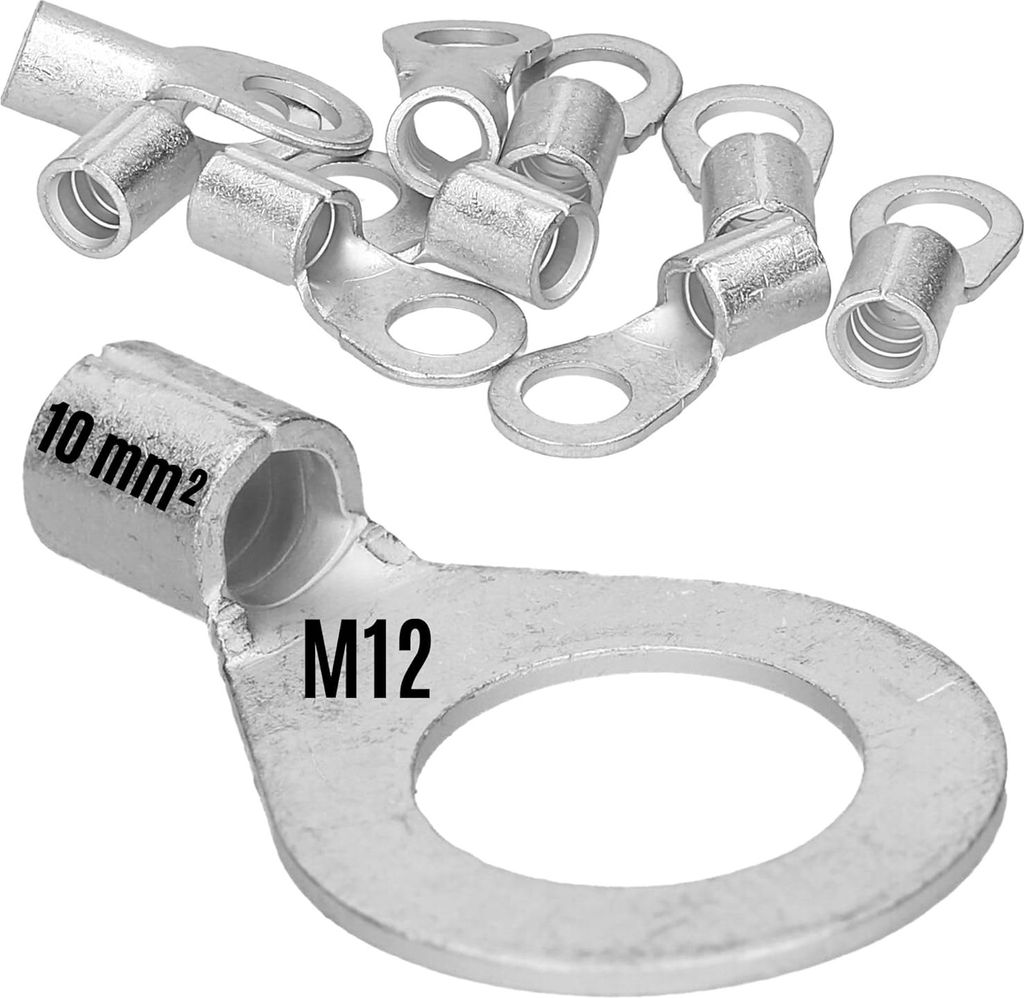 10 Stück Kalitec Q10-12 Quetschkabelschuh 10mm² M12 I Unisoliert I Dornpressung I Für mehr-, fein- und feinstdrähtige Leiter I Kabelschuh 10mm...