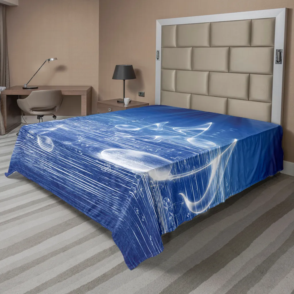 Drap de Lit Décoratif Thème Musical pour Chambre Moderne Bleu 244x205cm
