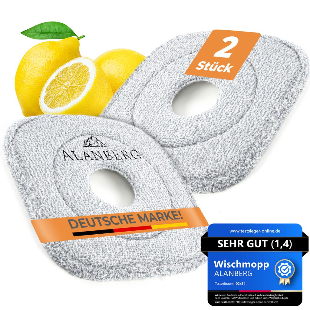 ALANBERG Mikrofaser Ersatzpads – 2er Set Wischpads für alle Böden - kompatibel mit Wischmopp Set - Reinigungszubehör für Bodenwischer & Wis...