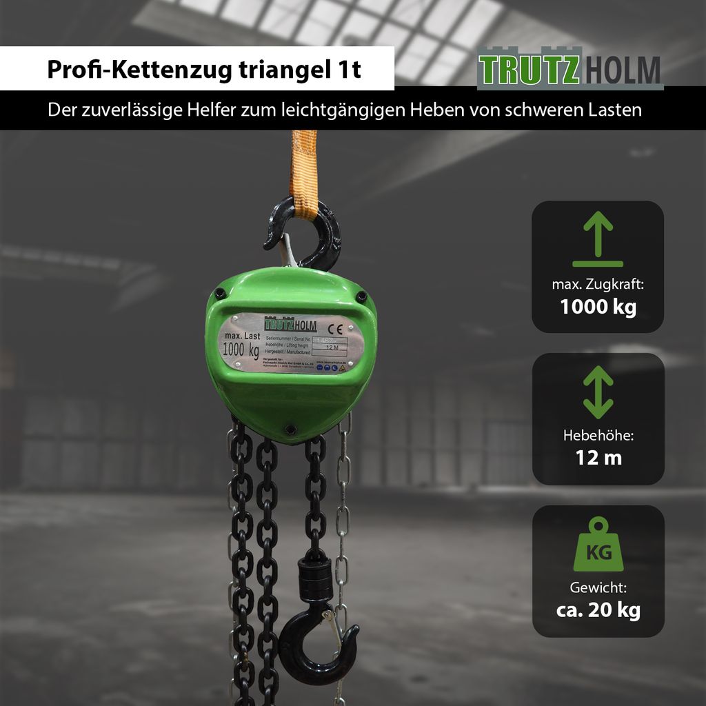 TrutzHolm® 1000kg/12m Kettenzug 1t Profi HSC